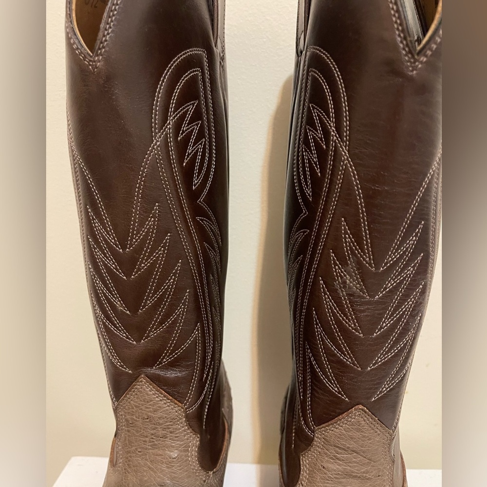 NWT Alberta Boots Gray Brown Ostrich & Cowhide Cowboy Western Boots Men Size 8.5 - Picture 10 of 10